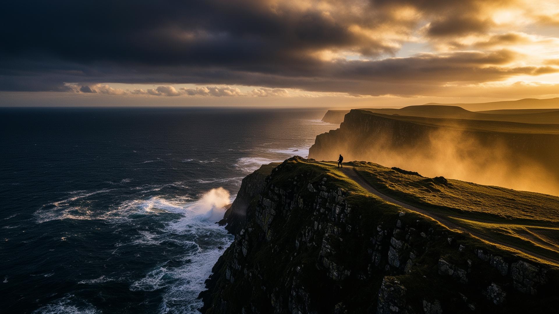 Atlantic cliffs at sunset, Ireland